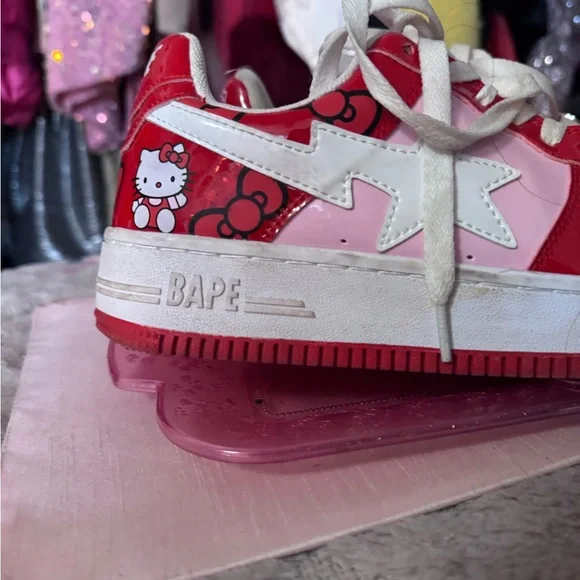 Bape-sta Hello Kitty Inspo Sneakers in Red and Pink - Picture 5 of 7